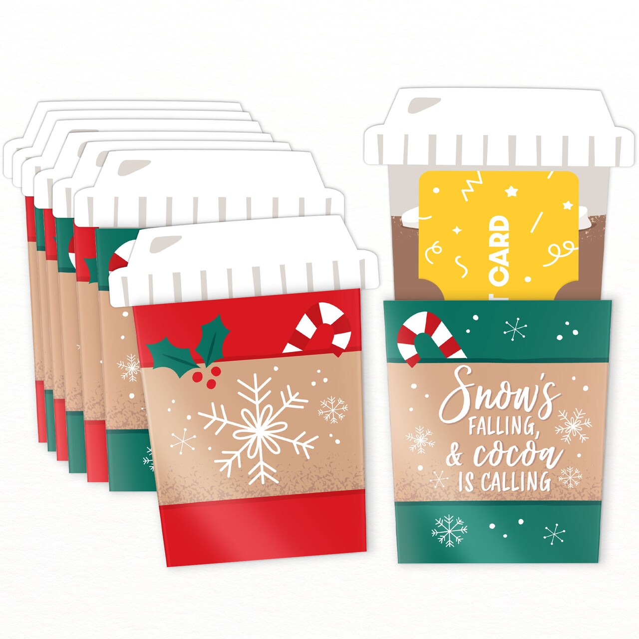 Big Dot of Happiness Assorted Hot Cocoa Coffee Cup Gift Card Holders with Envelopes, Christmas Winter Money Holder Sleeves, Nifty Gifty Pack, Set of 8